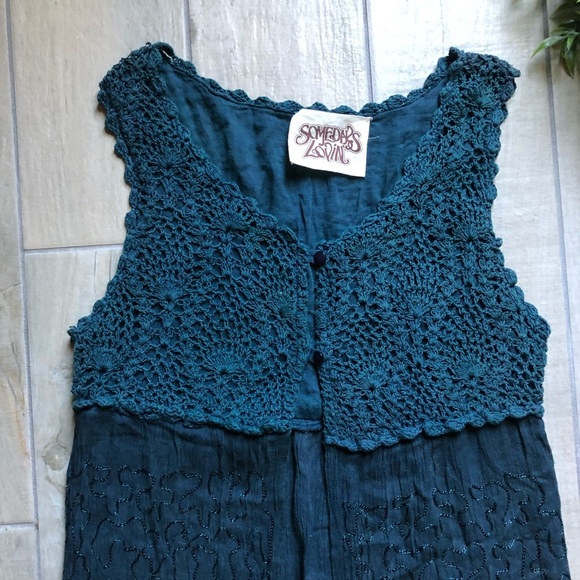 Somedays lovin’ boho longline maxi vest sleeveless duster in dark teal. Size S - Picture 2 of 9